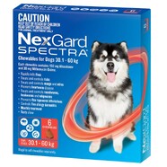 Nexgard Spectra for dogs 30-60 kg Red 6 pack for Extra Large dogs - Current expiry date June 2025