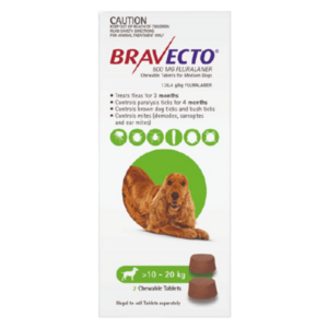 Bravecto for Medium Dogs 10 -20kg x 2 Chews (6 months protection)