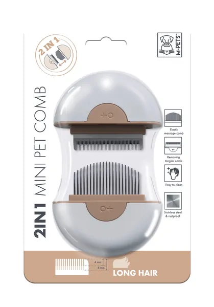M-Pets 2-in-1 Mini Pet Comb for Long Hair Brown