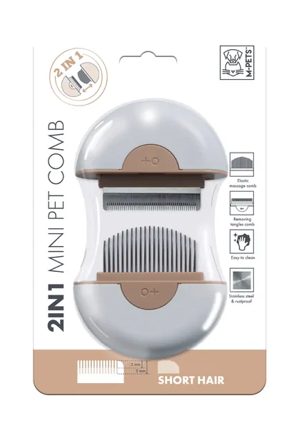 M-Pets 2-in-1 Mini Pet Comb for Short Hair Brown