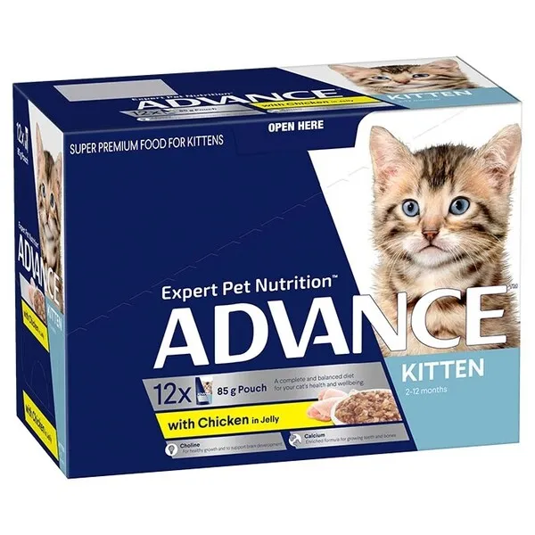 Clearance | Advance Kitten food wet pouches Chicken in Jelly 12 x 85gm BB: 30/08/2026