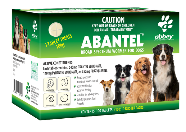 ABANTEL Broad Spectrum Wormer for Dogs 100 Tablets