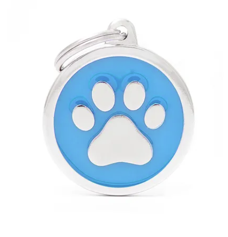 Pet ID Tag Classic Paw Light Blue Lge