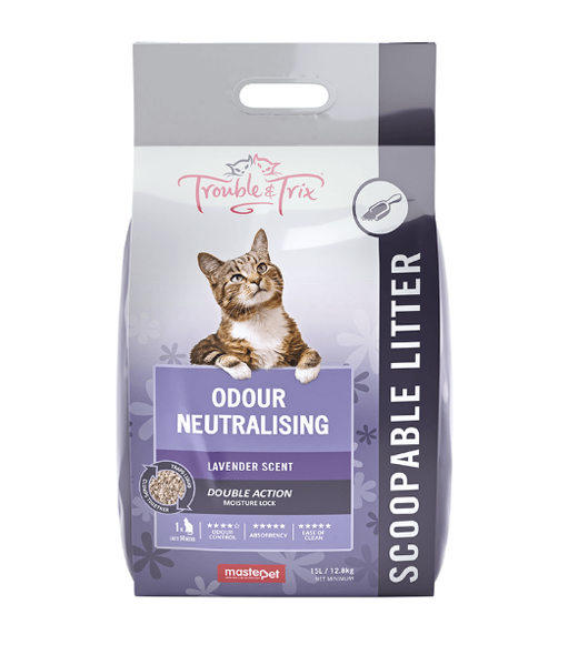 CLEARANCE | Trouble and Trix Clumping Odour Neutralising Lavender Cat Litter 7kg