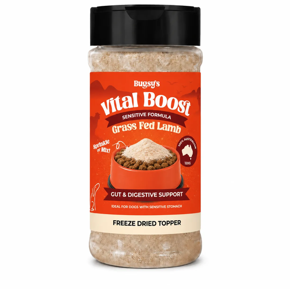 Bugsy's Vital Boost Sensitive Formula Grass Fed Lamb Meal Topper for Dogs 120g