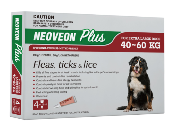 Neoveon Plus Flea & Lice Treatment for XLarge Dogs 40 - 60kg – Red