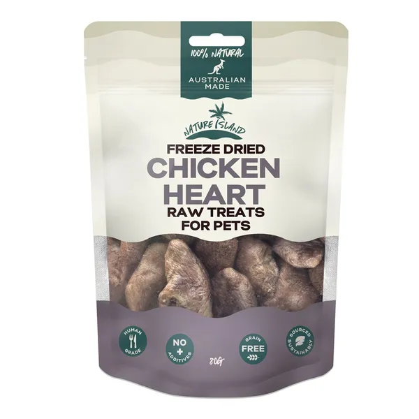 Nature Island Freeze Dried Chicken Heart Raw Treats for Pets 80g