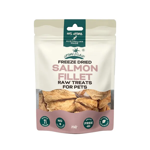 Nature Island Freeze Dried Salmon Fillet Cube Raw Treats for Pets 80g