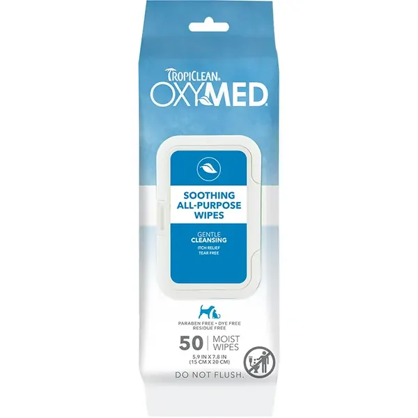 TropiClean OxyMed Soothing Relief Wipes for Pets 50 Pack