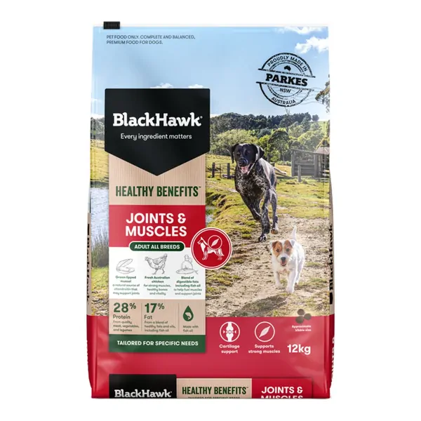 CLEARANCE | Black Hawk Healthy Benefits Joints and Muscles Dry Dog Food 12kg