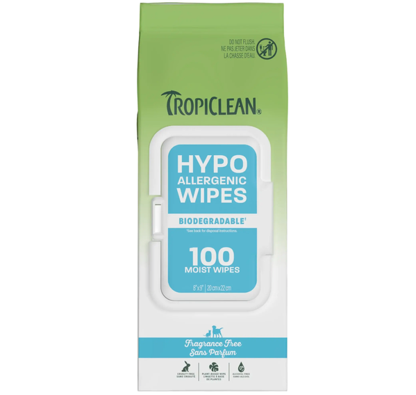 TropiClean Hypoallergenic Dog and Cat Wipes 100 Pack