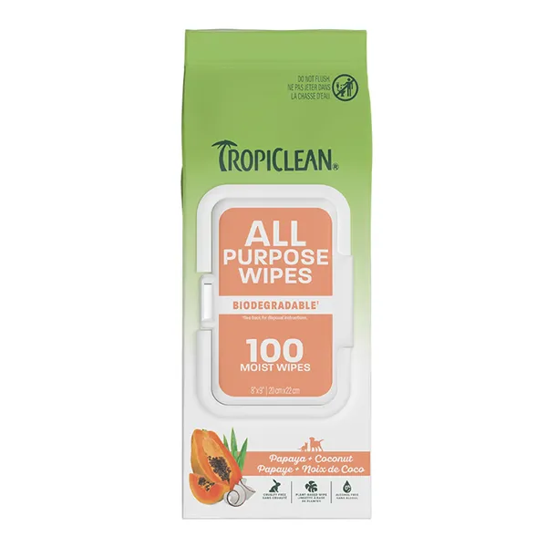 TropiClean Papaya and Coconut All Purpose Pet Wipes 100 Pack