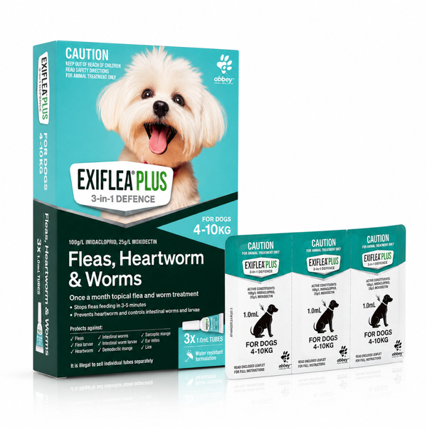 ExiFlea Plus Small Dogs 4-10kg Flea Heartworm and Worm Treatment Light Blue 3 Pack