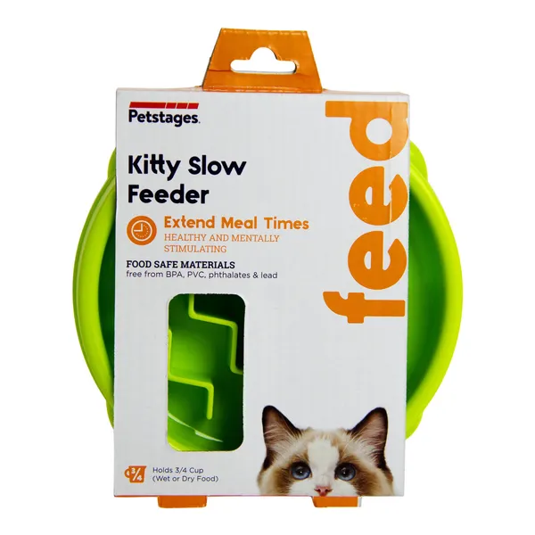 CLEARANCE | Petstages Kitty Slow Feeder Pet Bowl Non-Slip Base for Cats Green XS