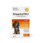  Simparica Trio 3 pack  for dogs 5.1-10kg - Flea, Tick and Worming Treatment *ORANGE*