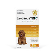 Simparica Trio 3 pack for dogs 1.3-2.5kg - Flea, Tick and Worming Treatment 3 pack *CARAMEL*