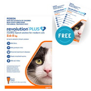Revolution Plus for Cats 2.6-5kg Orange - 6 pack ** PLUS BONUS 2 FREE DOSES** * = 8 months protection!