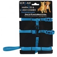 Scream Reflective Adj. Nylon Cat/Puppy 1Cm Harness W/Leash Loud Blue