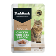 Black Hawk Grain Free Adult Wet Cat Chicken with Peas and Broth 85g