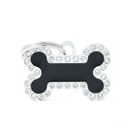 Pet ID Tag Glam Small Bone Black 1.9cm x 3.0cm