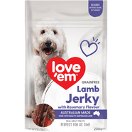 Love 'Em Grain Free Lamb & Rosemary Jerky 200g