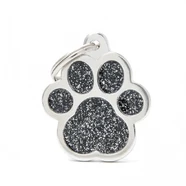 Pet ID Tag Shine Paw Black Lge
