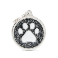 Pet ID Tag Shine Circle Paw Black