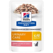 Hills Prescription Feline C/D Salmon 12 x 85gm Multicare pouches Urinary diet for cats
