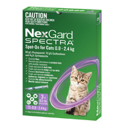 *CLEARANCE-SHORTDATED BB04/2026 NexGard Spectra for Kittens & Cats 0.8 - 2.4kg (Purple) 3pk*4 LEFT