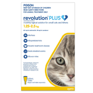 **SPECIAL* Bonus 2 FREE doses- Revolution Plus for Cats 1.25-2.5kg Yellow - 6 pack + 2 Free Singles 