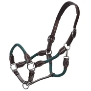 Jeremy & Lord Leather and Rope Halter - Brown w/Hunter Green (Full)