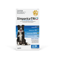 Simparica Trio 6 pack for dogs 10.1-20kg - Flea, Tick and Worming Treatment  *BLUE*