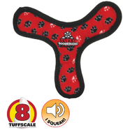 Tuffy Boomerang - Red Paw Print (Large) 28x28x2.5cm - Tuff Scale 8 (3 Squeakers)