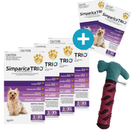 Simparica Trio for XSmall Dogs - 2.6 - 5kg Purple (12pk) PLUS FREE 2pk & FREE The Block Dog Toy