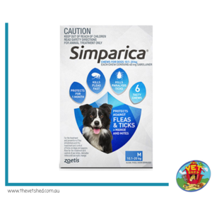 Simparica for Medium dogs 10.1 - 20kg 6 pack Flea, Tick and Mite treatment