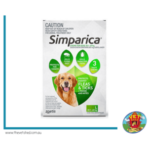Simparica for Large dogs 20-40kg 6 pack Flea, Tick and Mite treatment 