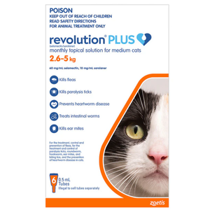 **SPECIAL* Bonus 2 FREE doses - Revolution Plus for Cats 2.6-5kg Orange - 6 pack + 2 Free single doses   