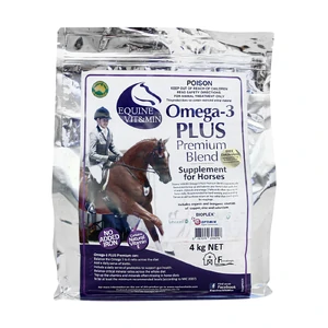 Equine Vit & Min Omega-3 PLUS Premium Blend 4kg equine vit and min omega 3 plus, evm omega 3 premium, equine vit min supplement, omega 3 horse supplement, horse vitamin mineral mix, equine biotin supplement, gut health horse supplement, evm omega plus