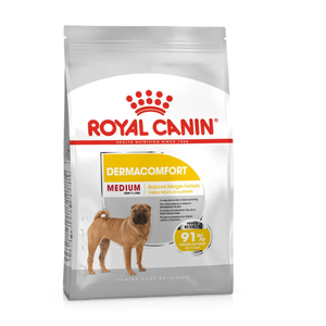 Royal Canin Medium Dermacomfort Dry Dog Food 12kg Royal Canin Dermacomfort medium, dog food for sensitive skin, medium breed dry dog food, omega 3 dog food, dog food for itchy skin, Royal Canin skin support, dry food for skin allergies, EPA DHA dog food