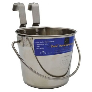 Stainless Steel Flat Sided Bucket Pail 2 Litres - with two hooks