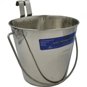 Zeez Ss Flat Sided Bucket Pail 3.7Litres - Two Hooks