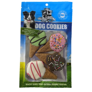 Huds and Toke IceCream Cone Cookies 4pk - 7.5cm Huds and Toke dog treats, ice cream cookies for dogs, Australian made dog treats, healthy dog snacks, yoghurt dog treats, dog dental treats, low fat dog treats, carob dog cookies