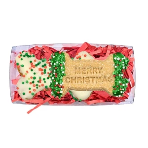 Huds & Toke Little Merry Christmas Bone Gift Box – 2 Pack (6.5cm) christmas dog treats, Huds and Toke bones, small dog Christmas gift, festive dog treats, Aussie dog bakery treats