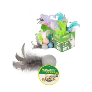 Multipet Felt Ball W/Feather Cat Toy Asstd. Colours 