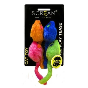 Scream Multi-Coloured Mice Cat Toy 4Pk - 11Cm