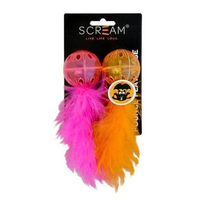 Scream Lattice Ball W/Feather Loud Orange & Pink 2Pk - 16.5Cm