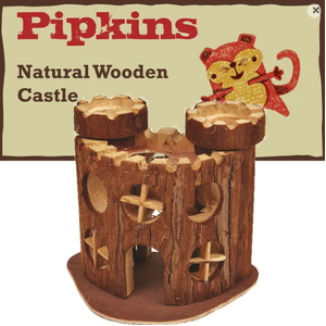 Petface Pipkins Natural Wooden Castle natural wooden small pet castle, small animal hideout, wooden chew toy for pets, hamster castle toy, guinea pig chew house, Pipkins wooden castle, small pet enrichment toy, rabbit chew toy, gnaw toy for rodents