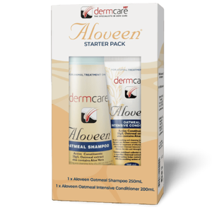 Aloveen Starter Pack 450ml aloveen shampoo, aloveen conditioner, sensitive skin, dry skin, itchy skin, oatmeal, aloe vera, soothing shampoo, soothing conditioner, aloveen starter pack, dermcare