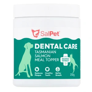 SalPet Dental Care Tasmanian Salmon Meal Topper For Dogs And Cats 250g salpet dental care,salpet salmon dental topper,dog dental powder,salmon dental supplement for pets,dog plaque remover natural,dog breath supplement,tasmanian salmon dental powder,seaweed dental dog,ascophyllum nodosum dog,oral care topper for pets,dog den