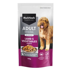 Black Hawk Adult Original Lamb & Vegetables Wet Dog Food 140g x 12 black hawk adult original lamb vegetables, black hawk wet dog food pouch, lamb and vegetable dog food broth, black hawk 140g pouch, medium large breed dog wet food, grain free dog food australia, wet dog food topper, complete balanced wet dog food, black 